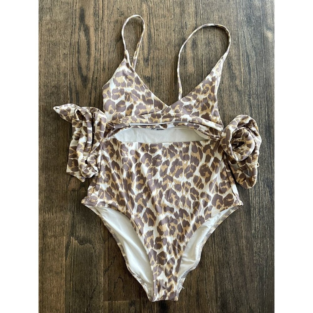 Aerie Women's Cheetah Leopard Wrap One Piece Bathing Suit Size Small - Picture 1 of 7